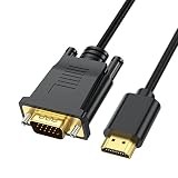 HDMI to VGA Cable 6 Feet, HDMI to VGA Adapter (Male to Male) 1080P HD Video Cord Compatible for Computer, Desktop, Laptop, PC, Monitor, Projector, HDTV and More (NOT Bidirectional, 1.8M) (Color: Black-6Feet)