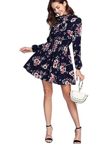 Floerns Women's Plus Size Floral Boho Dress – Bell Sleeve, Mock Neck, A-Line Cut | Lightweight Stretch Fabric For Summer & Vacation