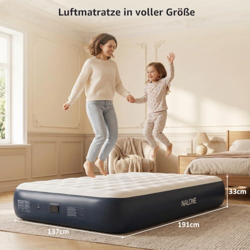 Luftmatratze 2 Personen, Luftmatratze selbstaufblasend mit integrierter Elektrischer Pumpe 191x137x33cm Luftbett Selbstaufblasend in 2 Minuten, Aufblasbare Matratze für Camping & Heimgebrauch