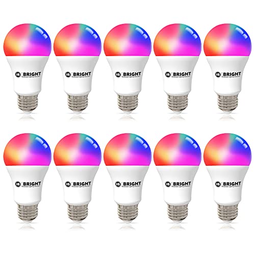 Smart Light Bulbs, IBRIGHT 16 Million Colors, 80% Energy Saving, A19 E26 Smart Led Bulb Work with Alexa&Google Home, Music Mode, DIY Scene, No Hub Required, 9.5W, 800 LM, Only 2.4GHz WiFi (10 Pack)