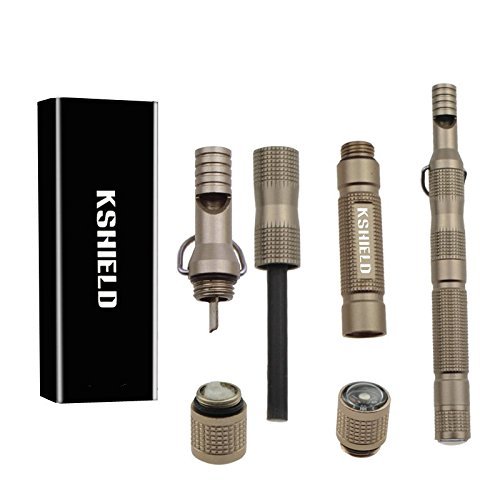 Survival Magnesium Flint Stone Fire Starter Lighter Kit- EDC Survival Gear Tactical Military Grade Fire Starters Rod, Striker, Scraper, Compass with Tinder In Waterproof Compartment