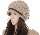 Ibeauty(TM) Masione Slouch Beanies Button Hats Knitted Crochet Baggy Beret Cap Hat for Women Winter Ski Party (Beige)