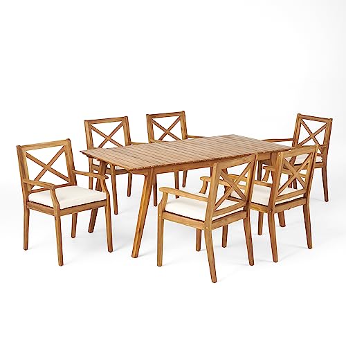 Christopher Knight Home Mesa Outdoor 7-Piece Acacia Wood Dining Set, Teak and C…