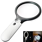 Magnifying Glass, LifeBee 3 LED Light Handheld 3X 45X 2 Lens Reading Magnifying Glass Jewelry Loupe with AAA Battery-Powered for Reading, Low Vision, Jewelry Evaluating, Craft and Hobby