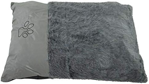 Extra Large Fleece Fur Dog Bed Outer Cover Only - Soft Fluffy Pillow Leather Accent Washable Covers Removable Zipped Cushion (Size: 78cm x 120cm +5cm, Grey Paw)