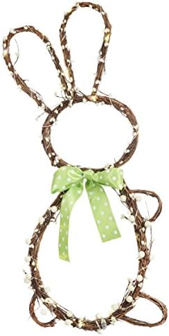 25 Inch Light Up Bunny Door Hanger Wreath - Battery Operated Micro Lights Spring and Easter Vine Decor