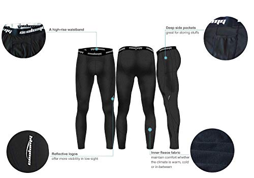 image for COOLOMG Men's Thermal Compression Base Layer Pants Fleece Lined Runnin