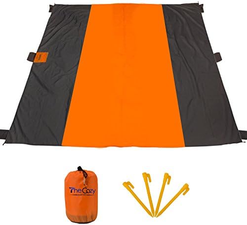 Sand Free Compact Beach Blanket – Extra Large - 10'X9' - Pocket Picnic Sheet For Outdoor Multiple Use | Best Mat For Travel &amp; Festivals, Soft &amp; Quick Drying Pocket With 4 Portable Hiking Sticks