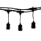 Hyperikon Outdoor Commercial String Light - Bulbs Not Included, String Only, 48ft with 15 Dropped Sockets - Weatherproof String Light, Great for Patio, Backyard, Garden, Wedding