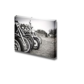 Canvas Prints Wall Art - Motor Bikes in Black and White Vintage/Retro Style | Modern Wall Decor/Home Decoration Stretched Gallery Canvas Wrap Giclee Print & Ready to Hang - 12" x 18"