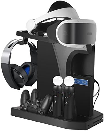 DACCKIT Charging & Display Vertical Stand for PlayStation VR - Controllers Charging Station Showcase with Cooling Fan Compatible with Playstation 4 / PS4 Pro / PS4 Slim