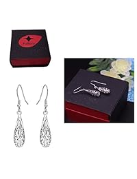 Gold Plate 925 Sterling Silver Hook Filigree Drop Earrings for Women