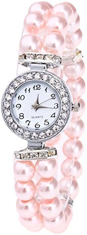 Kimdera Fashion Ladies Women Casual Pearl String Round Watch Strap Quartz Wrist Buckle Rhinestone Watches