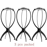 Wig Stand, 3 Pcs Wig Stand Holder for Wig Display, 14.2 Inches Portable Collapsible Wig Dryer, Travel Wig Stand for Wigs and Hats (Black)