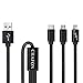 2 Pack Multi USB Cable,Chafon 3.3 Feet (1M) 3 in 1 USB Charge Cable with 8 Pin Lightning, USB C, Micro USB Charger Connector for Android & iPhone Smartphones, iPad Tablets - Nylon Braided (Black)