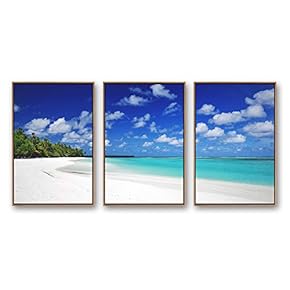 Framed Canvas Wall Art for Living Room, Bedroom Ocean Sea Beach Canvas Prints for Modern Home Decoration Ready to Hang - 16"x24"x3 Panels