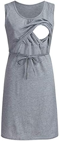 Yuelie Women’s Breastfeeding Dress Casual Solid Nursing Tank Dress Maternity Pyjamas Set Nursing Nightdress