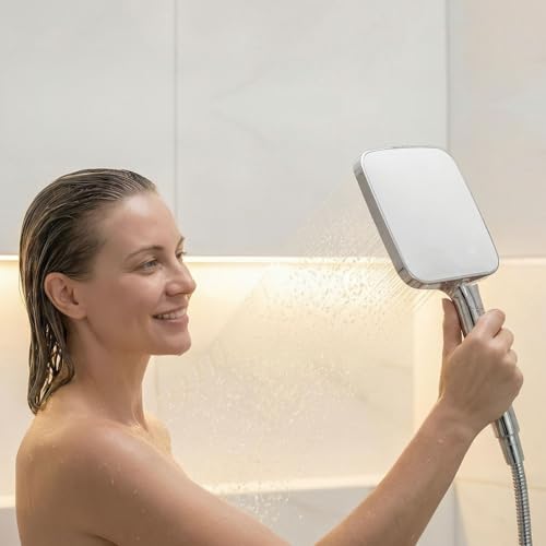 Large Hand Shower, Voolan High Pressure Hand Showers, 10" Chrome Rain Shower with a Jet Wide Enough to Cover the Entire Body, Square