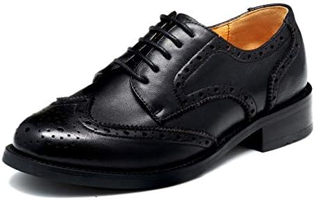 nincyee Women's Plain Derby Sheepskin Leather Lace Up Brogues Shoes Classic Vintage College Girls Oxfords