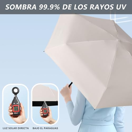 MXHIGO Paraguas de Bolsillo Reforzado para Lluvia y Sol, Mini Sombrilla con Protección UV, Ultra Ligero y Portátil, Más Robusto, con 12 Varillas Reflectantes, Mini Paraguas Plegable con Estuche