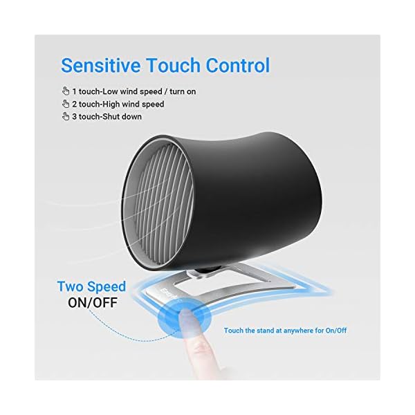 EasyAcc-Small-Personal-USB-Fan-Portable-Mini-Table-Desk-Fan-With-Double-blades-Touch-Control-Adjustable-Whisper-Cooling-Fan-Desktop-Personal-Fan-Two-Speed-for-Home-Office--Black EasyAcc [Update Touch Small Personal USB Fan - Portable Mini Table Desk Fan With Double-blades Touch Control Adjustable…