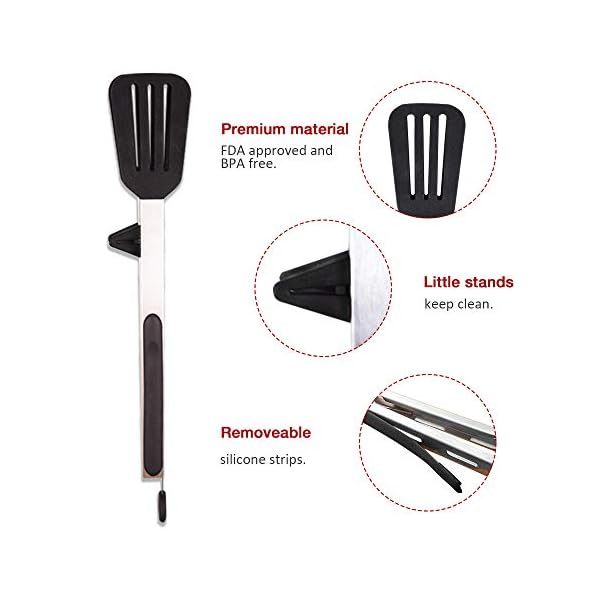 Kitchen-Tongs-with-Resting-Gadget-32cm-Spatula-Tong-33cm-Stainless-Steel-Non-Stick-Basic-Cooking-Tong-Suitable-for-Baking-Frying-Serving Kitchen Tongs with Resting Gadget, 12 Inch Spatula Tong, Stainless Steel Non-Stick Basic Cooking Tong, Suitable for…