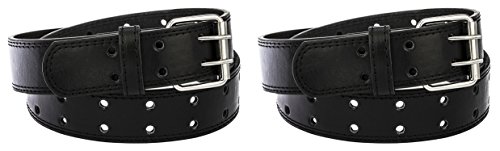 2 Pack of Unisex Two-Hole PU Leather Belt - Up to 7XL Available (BN9041) (6XL, Black & Black)