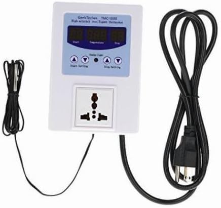 JeyHos Temperature Controller AC 110-240V 10A LED Digital Intelligent Pre-wired Temperature Controller with Outlet Heating Cooling Control Switch (A)