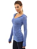 PattyBoutik Women's Hoodie Open Stitch Knit Top (Blue XL)