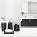 MyGift 4 Piece Ribbed Black Ceramic Bathroom Accessory Set w/Toothbrush Holder, Tumbler, Soap Dish & Dispenser