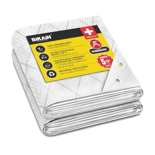 Bikain - Waterproof Outdoor Tarpaulin - 2 x 3 Metres - 90 g/m2 Reinforced - Tear-Resistant Rings - 100% Waterproof and 100% UV Protection Canopy - Multipurpose Cover - 3 Layers Cross Laminated