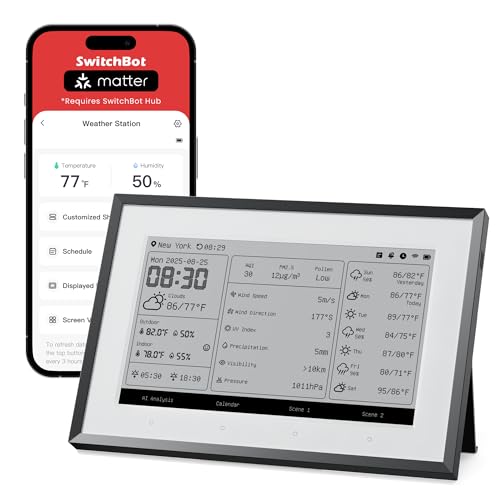 SwitchBot Smart E-Ink Weather Station, 7.5" Wireless Indoor & Outdoor Temperature and Humidity Monitor with Electronic Calendar, Compatible with Google, iCloud, Outlook and More