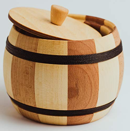 2-color Wooden Salt Box With Lid - 12oz Hard Wood Spice Jar - Decorative Dry Herb Container and Moisture-proof Sugar Storage Box - Safe Healthy Durable Salt Cellar and Wooden Container for Kitchen