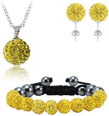 AdamEva Factory - Crystal Shamballa Disco Balls Sets Jewelry Set [Necklaces Pendants / Bracelet / Earring Studs] (Yellow)