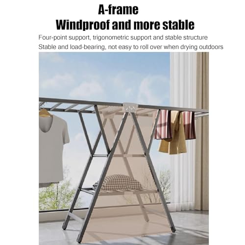 Zucng Large Folding Clothes Dryer Clothes Drying Rack, Metal Laundry Drying Rack Free-Standing Drying Rack Clothing for Indoor Outdoor Windproof 3 Tier, Grey