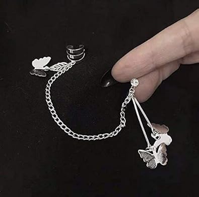 Chain Earrings Butterfly Tassels Ear Cuffs Cupid Angle Heart Tassel Ear Crawler Earring Climber Multi Layered Studs Cuffs Ear Wrap Pin Vine Charm Clip On Jewelry