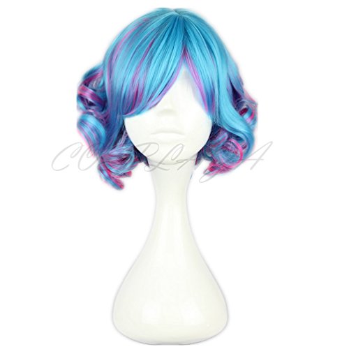 COSPLAZA Cosplay Wig Greenish-Blue Multi-Color Wavy Japanese Harajuku Lolita Anime Show Party Hair