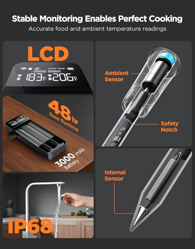 GoveeLife Smart Wireless Meat Thermometer 2 Probes with Stable Bluetooth WiFi Transmission, Digital Oven Thermometer with Accuracy±1.8℉, IP68, Charge Magnetic Base, Alarm, for BBQ, Grill, Smoker