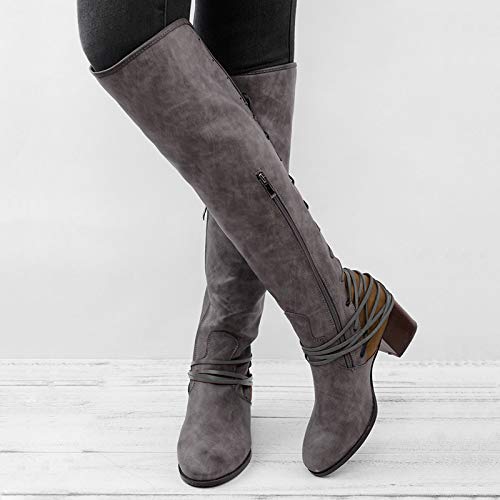 VANDIMI Wide Calf Knee High Boots for Women Winter Fashion Low Block Heel Shoes Over The Knee Booties Zipper Side