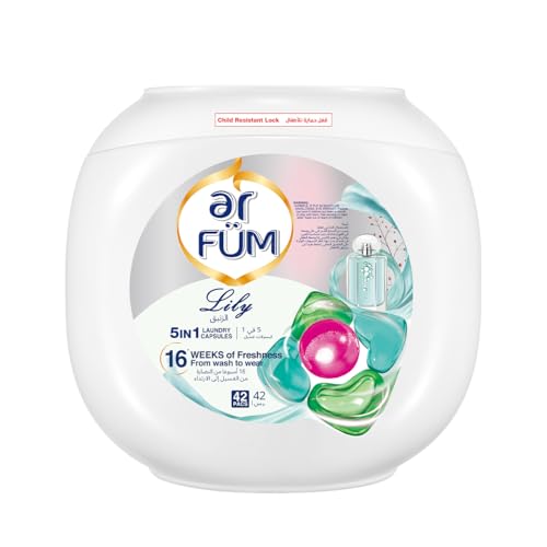 Arfum Pods, 5-In-1 Laundry Detergent Capsules With Scent Booster, Concentrate, Softener, Color Protect, Stain Remover, 16 Weeks Fragrance, 42 Lily,Pack Of 3 X Pods (126 Capsules)