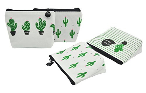 iSuperb Pack of 4 Canvas Coin Purse Change Cash Bag Cute Cactus Pattern Oxford Liner Small Purse Wallets with Zipper 4.7x1.3x3.3 inch - Thumbnail 5