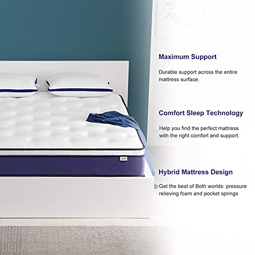 Queen Mattress, JINGWEI 12 Inch Individually Wrapped Pocket Coils