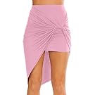 Womens Drape Up Stretchy Asymmetrical High Low Short Mini Bodycon Pencil Skirt Dusty Pink Small