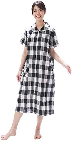 Nishiki ニシキ ネグリジェ パジャマ ルームワンピース 半袖 綿100 肌に優しい 前開き ロング丈 レディース 夏 ルームウェア ナイトウェア 部屋着 サッカー素材 かわいい