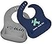 Stylish and Functional! Designer Waterproof Silicone Bibs, Easily Wipes Clean! BPA Free Soft Silicone Baby Bibs with Crumb Catcher Pocket! (Blue-Gray)