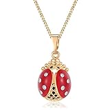 Red & Black Enamel 14K Gold Plated Ladybug Pendant With 16