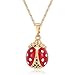 Red & Black Enamel 14K Gold Plated Ladybug Pendant With 16