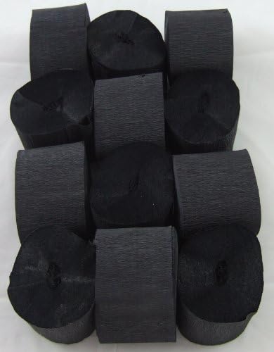12 Black Crepe Paper Streamers 45mm x 10meters Many uses as decorations, marketing tools, great favourite with schools and the craft industry