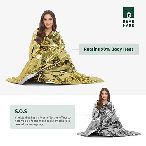 Bearhard Emergency Blanket Mylar Space Blankets 4-Pack for Camping Hiking or Outdoor Rescue Foil Thermal Survival Blankets Gold - Thumbnail 3