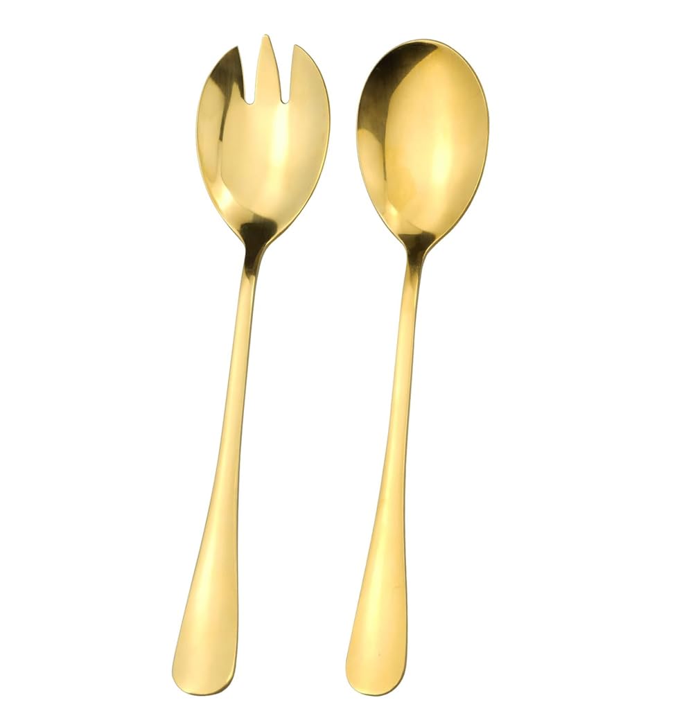 LATRAT Set of 2 Salad Servers, Serving Utensils, Spork, Stainless Steel, Salad Servers Set Made of Stainless Steel, for Restaurants, Hotel, Party, Buffet (Gold)